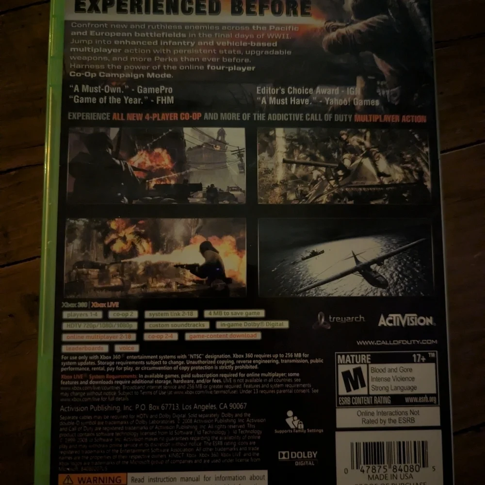 Call of Duty: World at War for Xbox 360 - Green Case
